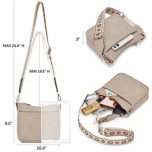 BOSTANTEN Crossbody Bags for Women Trendy Vegan Leather Hobo Purses Shoulder Handbags With Wide Shoulder Strap Light Grey - Image 3