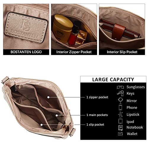 BOSTANTEN Crossbody Bags for Women Trendy Vegan Leather Hobo Purses Shoulder Handbags With Wide Shoulder Strap Light Grey - Image 5