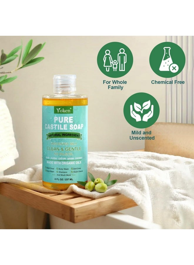 Yoken Yoken Pure Castile Liquid Soap Organic (EWG Verified, Unscented, 8 OZ), Made with Organic Oils, No Added Fragrance, Vegan, Castile Soap Liquid for Face, Laundry, Dishes, Sensitive Skin, Travel Soap  - Image 2