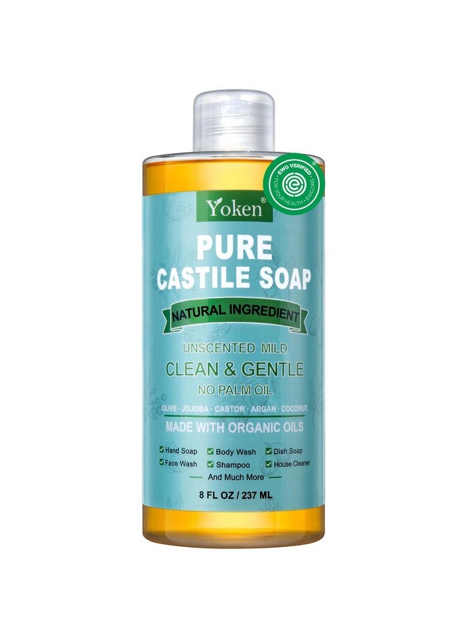 Yoken Yoken Pure Castile Liquid Soap Organic (EWG Verified, Unscented, 8 OZ), Made with Organic Oils, No Added Fragrance, Vegan, Castile Soap Liquid for Face, Laundry, Dishes, Sensitive Skin, Travel Soap  - Image 1