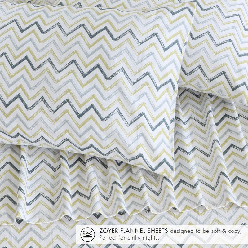 ZOYER Flannel Sheets King Size - 100% Cotton Double Brushed King Size Sheets Set - Deep Pockets 16 Inches Bed Sheets - All Seasons Breathable & Extra Soft - Warm & Cozy, 4 Piece, Zig & Zag - Image 4
