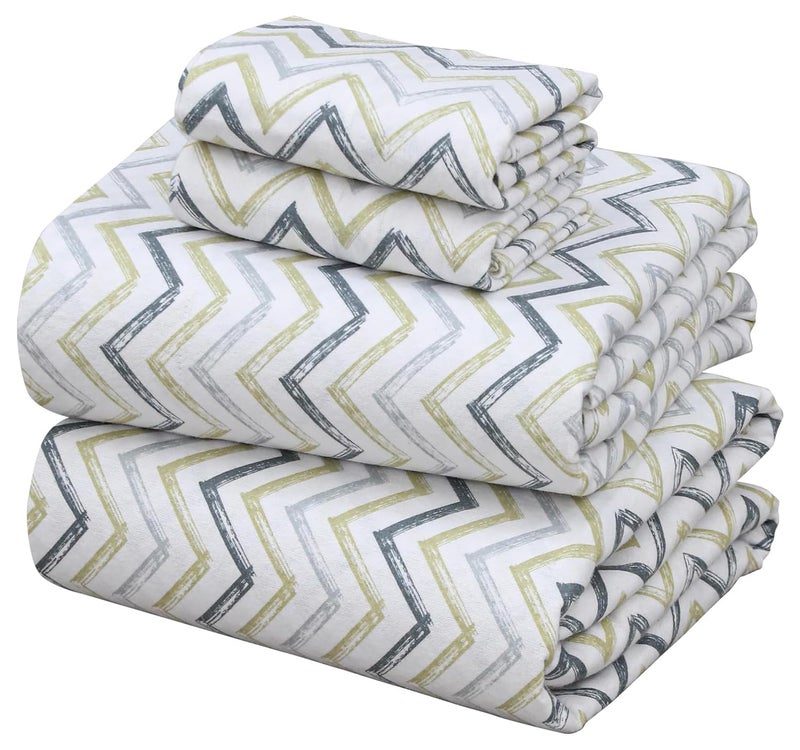 ZOYER Flannel Sheets King Size - 100% Cotton Double Brushed King Size Sheets Set - Deep Pockets 16 Inches Bed Sheets - All Seasons Breathable & Extra Soft - Warm & Cozy, 4 Piece, Zig & Zag - Image 1