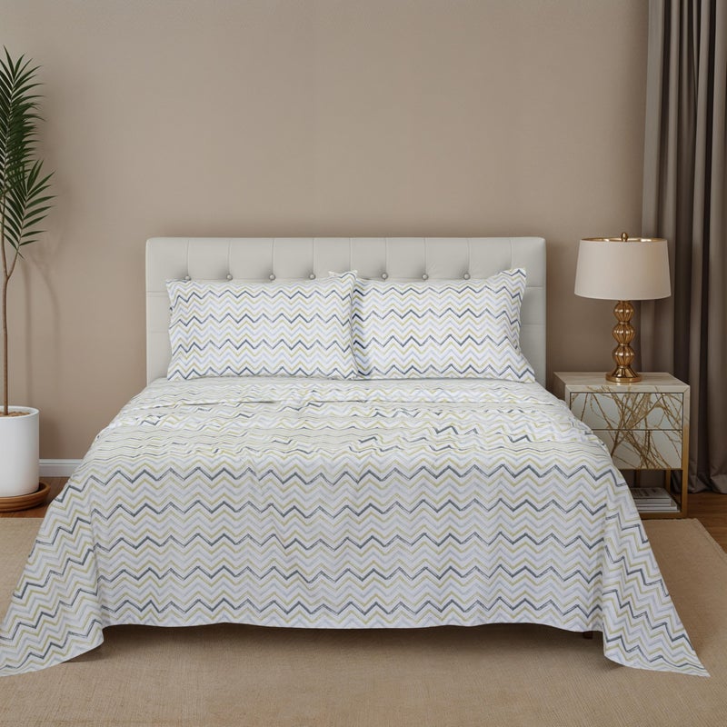 ZOYER Flannel Sheets King Size - 100% Cotton Double Brushed King Size Sheets Set - Deep Pockets 16 Inches Bed Sheets - All Seasons Breathable & Extra Soft - Warm & Cozy, 4 Piece, Zig & Zag - Image 2