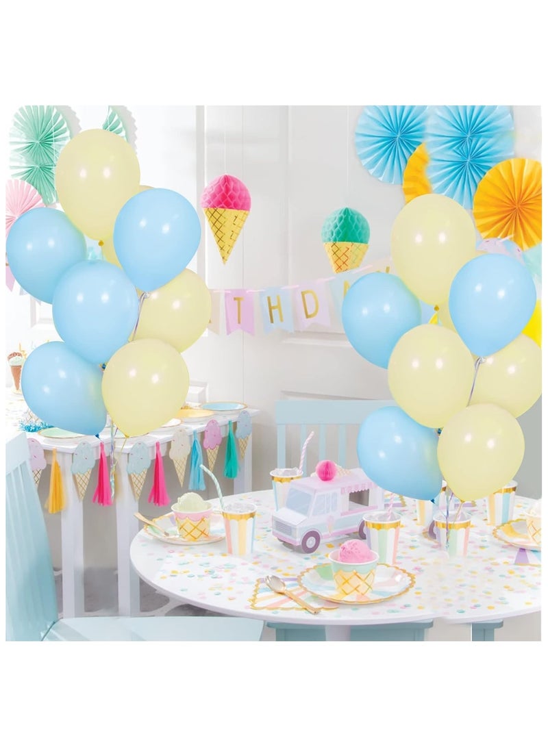 بوكسوودس 60 قطعة من البالونات الباستيل باللون الأزرق الفاتح والأصفر لحفلات استقبال الطفل والكشف عن جنس الطفل وديكور حفلات أعياد الميلاد - Image 3