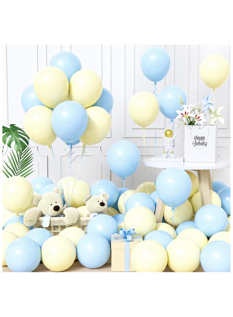 بوكسوودس 60 قطعة من البالونات الباستيل باللون الأزرق الفاتح والأصفر لحفلات استقبال الطفل والكشف عن جنس الطفل وديكور حفلات أعياد الميلاد - Image 2