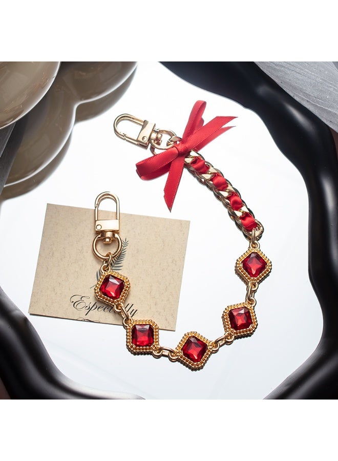 NIBEMINENT Beaded Phone Lanyard, Anti Lost Removable Wrist Strap, Weaved Gemstone Bracelet Pendant, Phone Keychain Lanyard, White