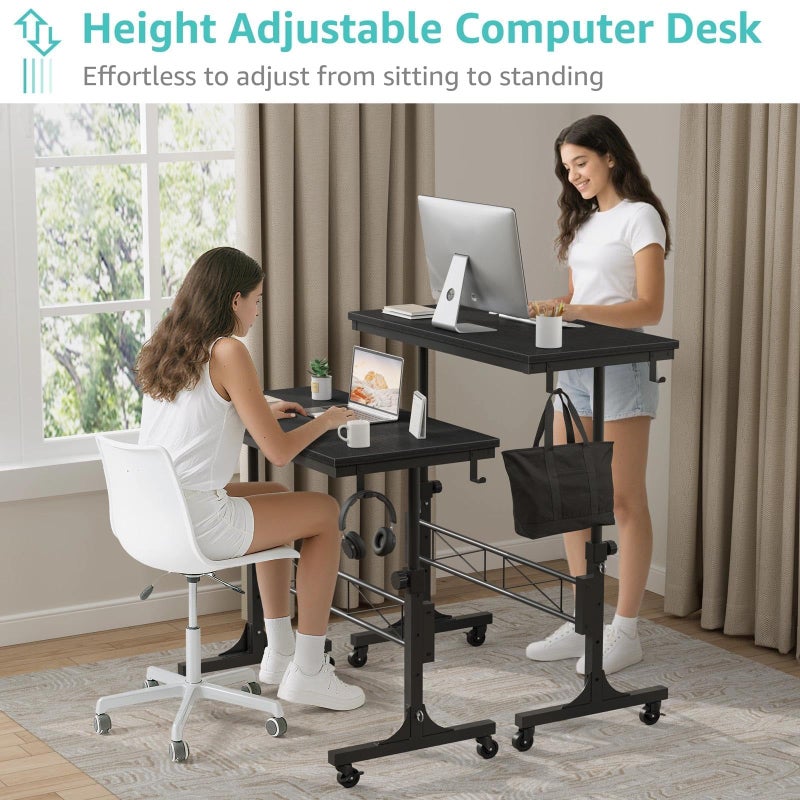 WINAZ Small Portable Rolling Standing Desk - 32 Inch Adjustable Height Mobile Teacher Podium on Wheels for Classroom, Stand Up Desks for Treadmill Walking Pad, Couch Sofa Side Laptop Table, Black - Image 5
