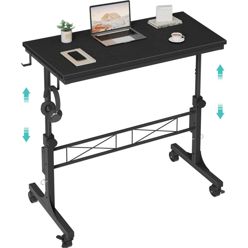 WINAZ Small Portable Rolling Standing Desk - 32 Inch Adjustable Height Mobile Teacher Podium on Wheels for Classroom, Stand Up Desks for Treadmill Walking Pad, Couch Sofa Side Laptop Table, Black - Image 1