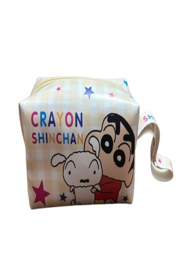 Krisus Cosmetic Bag for Kids with Zipper | Cute Cartoon Multipurpose Stationery & Makeup Organizer Bag for Boys & Girls | Travel Cosmetic Storage Case with Wrist Strap (Sinchan) - Image 1