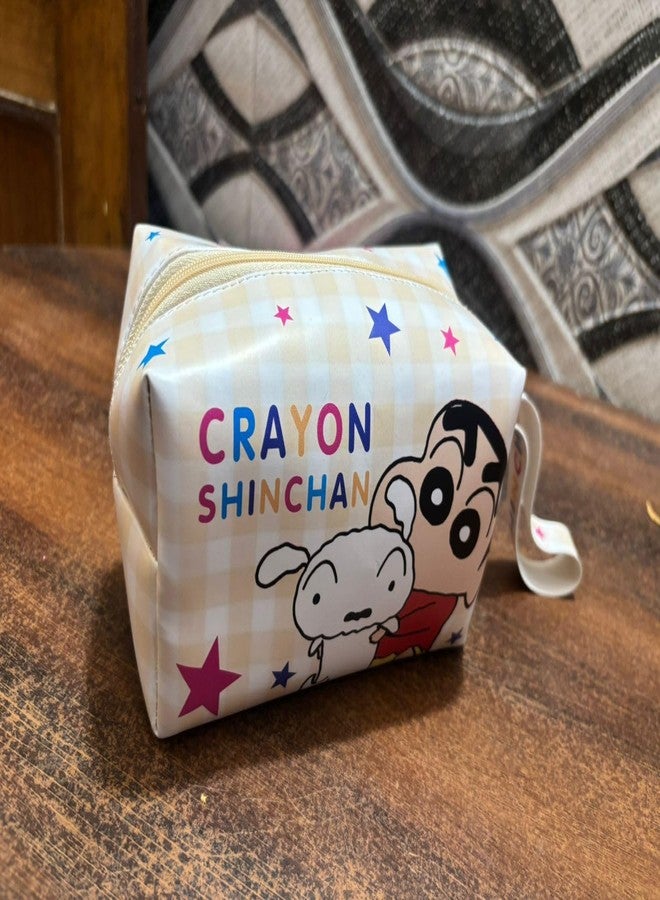 Krisus Cosmetic Bag for Kids with Zipper | Cute Cartoon Multipurpose Stationery & Makeup Organizer Bag for Boys & Girls | Travel Cosmetic Storage Case with Wrist Strap (Sinchan) - Image 4