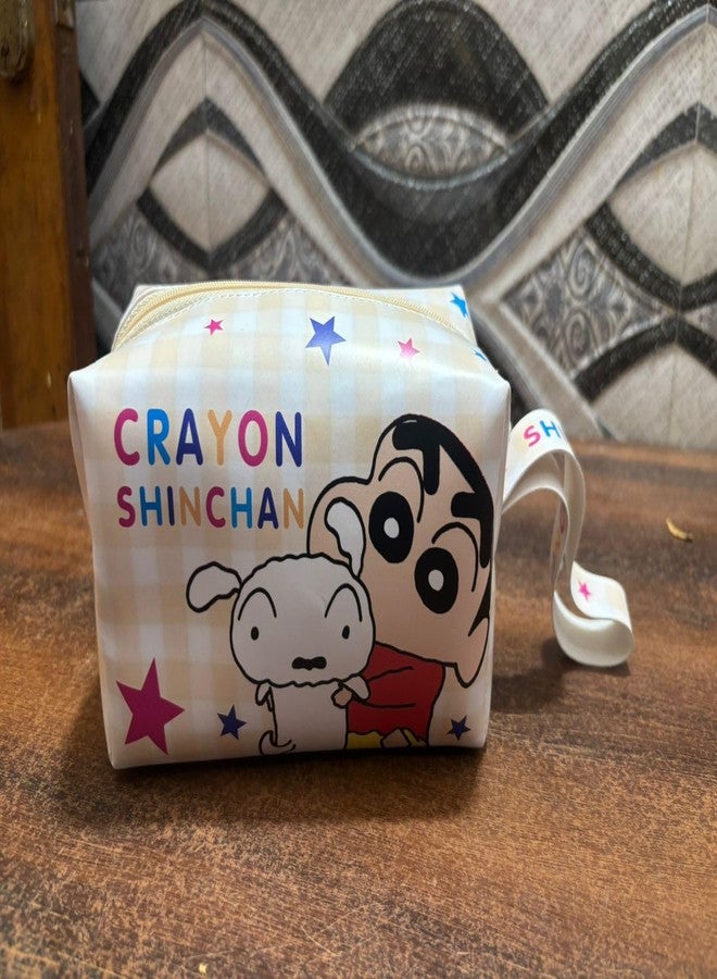 Krisus Cosmetic Bag for Kids with Zipper | Cute Cartoon Multipurpose Stationery & Makeup Organizer Bag for Boys & Girls | Travel Cosmetic Storage Case with Wrist Strap (Sinchan) - Image 2