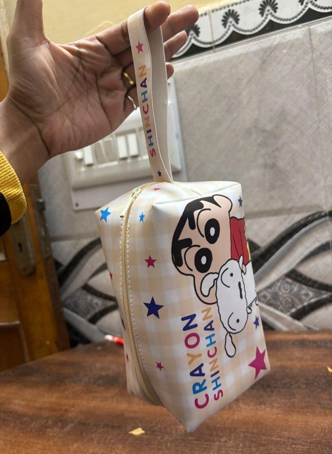 Krisus Cosmetic Bag for Kids with Zipper | Cute Cartoon Multipurpose Stationery & Makeup Organizer Bag for Boys & Girls | Travel Cosmetic Storage Case with Wrist Strap (Sinchan) - Image 3