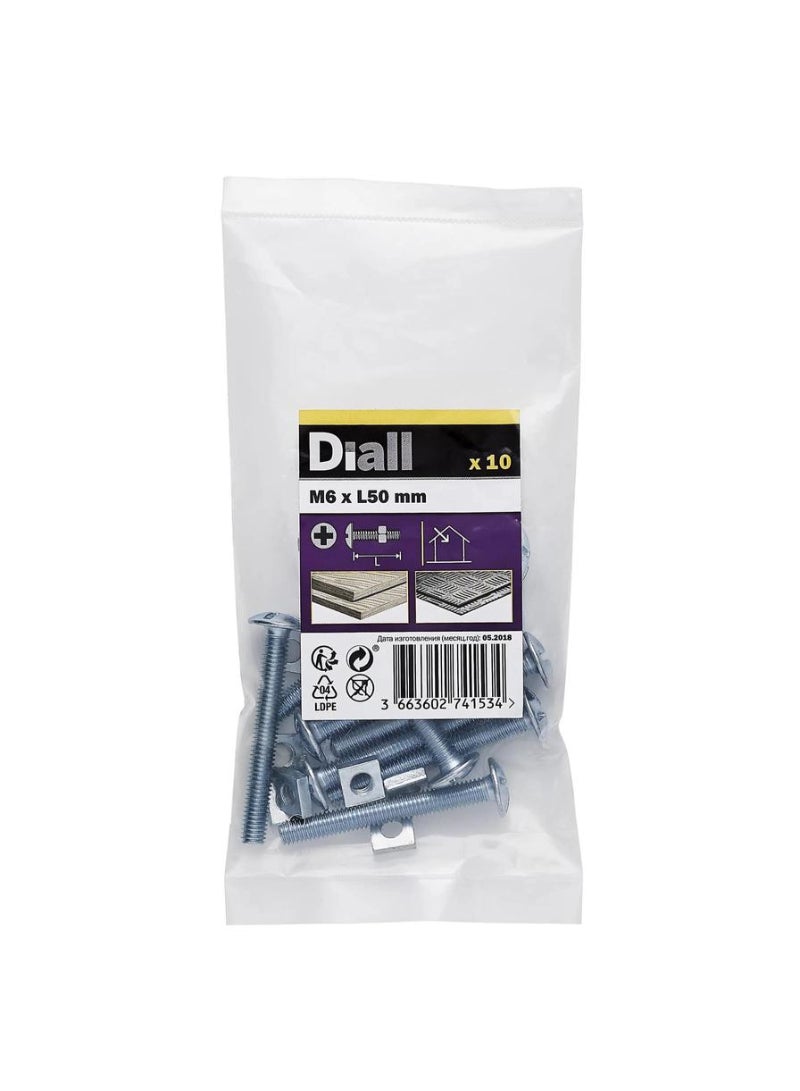 ACE Zinc Plated Carbon Steel Roofing Nut And Bolt Pack M6 X 50 Mm 10 Piece