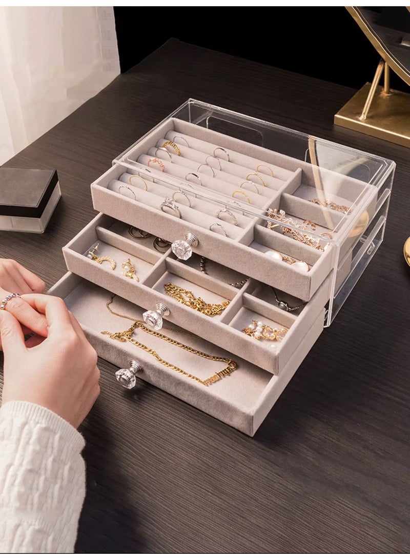 منظم مجوهرات اكريليك شفاف ببطانة قطيفة مع 3 أدراج وتصميم قابل للتكديس متعدد الوظائف للحلقان والخواتم والقلائد والساعات وغيرها - Image 3