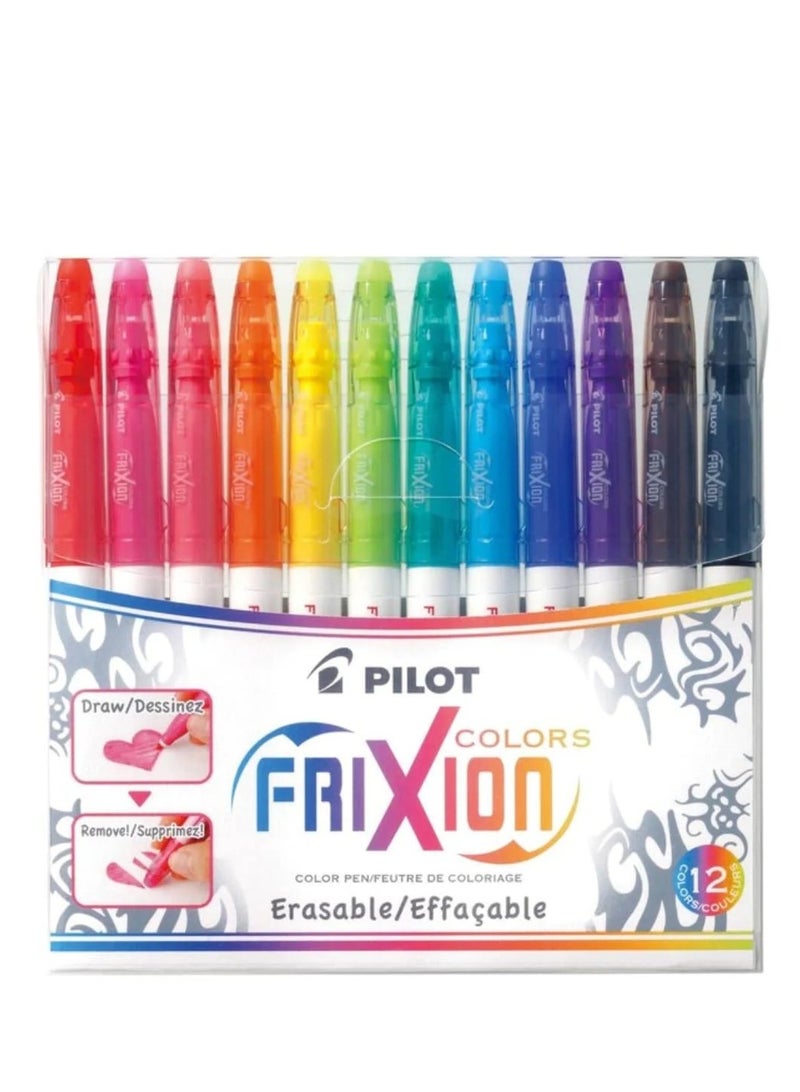PILOT 12-Piece Frixion Erasable Colour Pen Set Yellow/Red/Blue - Image 1