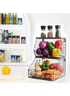 Durku Fruit Basket, Stackable Wall Mounted Fruit Baskets, Potato Basket Onion Storage for Kitchen, Hanging Wire Basket with Wood Lid, 2-Tier Vegetable Organizer Kitchen Countertop Organization - pzsku/ZDAFFD0124EA582DF4A46Z/45/_/1729159979/e4bd8405-94bc-4881-ac76-d691aa439c80