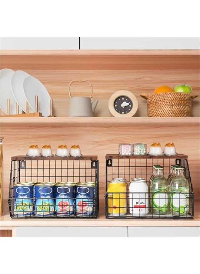 HOOKOR - Durku Fruit Basket, Stackable Wall Mounted Fruit Baskets, Potato Basket Onion Storage for Kitchen, Hanging Wire Basket with Wood Lid, 2-Tier Vegetable Organizer Kitchen Countertop Organization - Image 1