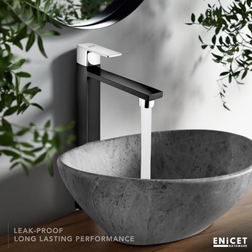 ENICET Wash Basin Tap, Matte Black, SS-304, Table Top Basin Tap, High Neck Pillar Cock, Black Taps for Bathroom, Tall Extended Body, Foam Flow (Square Black and Silver) - Image 2