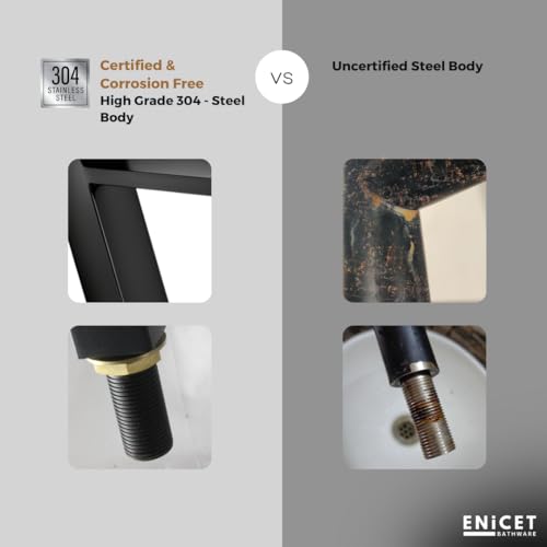 ENICET Wash Basin Tap, Matte Black, SS-304, Table Top Basin Tap, High Neck Pillar Cock, Black Taps for Bathroom, Tall Extended Body, Foam Flow (Square Black and Silver) - Image 4