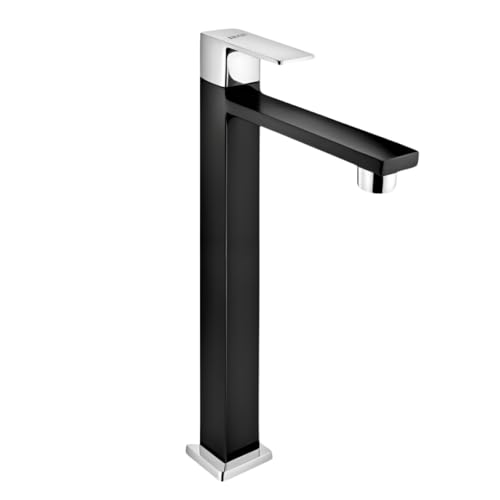 ENICET Wash Basin Tap, Matte Black, SS-304, Table Top Basin Tap, High Neck Pillar Cock, Black Taps for Bathroom, Tall Extended Body, Foam Flow (Square Black and Silver) - Image 1