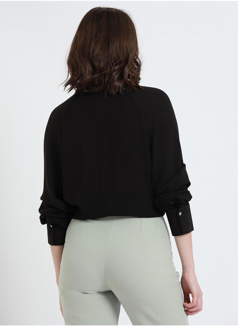 Dennis Lingo - Black Relaxed Fit Shirt for Women - Viscose Crepe, Full Sleeves, Shirt Collar, Solid, Casual, Wash Care - Image 1
