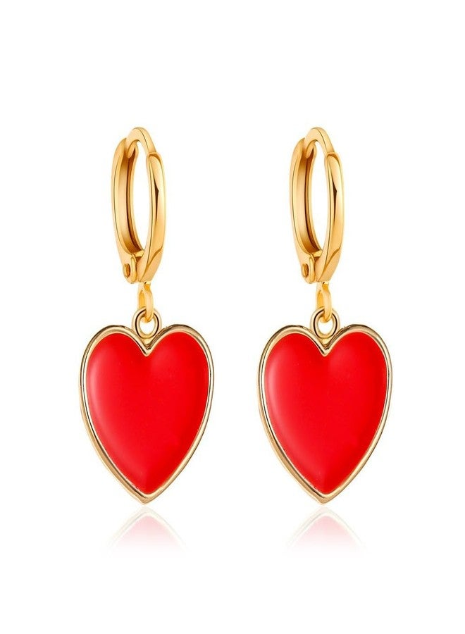 Lotsof Trendy Gold Hoop Earrings with Wine Red Heart Charm - Minimalist Dangle Earrings for Women, Korean Style Sweet Fashion Jewelry (2025 New) (Hoop Heart Earrings Style 2) - Image 1