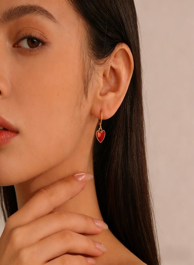 Lotsof Trendy Gold Hoop Earrings with Wine Red Heart Charm - Minimalist Dangle Earrings for Women, Korean Style Sweet Fashion Jewelry (2025 New) (Hoop Heart Earrings Style 2) - Image 2