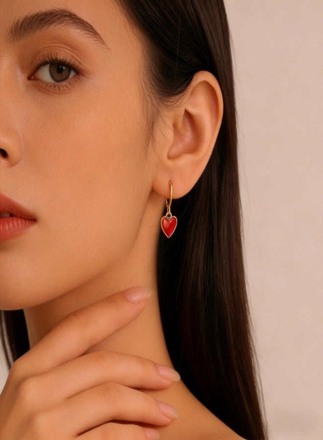 Lotsof Trendy Gold Hoop Earrings with Wine Red Heart Charm - Minimalist Dangle Earrings for Women, Korean Style Sweet Fashion Jewelry (2025 New) (Hoop Heart Earrings Style 2) - Image 5