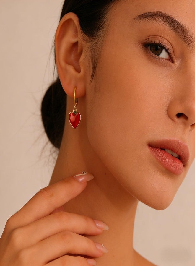 Lotsof Trendy Gold Hoop Earrings with Wine Red Heart Charm - Minimalist Dangle Earrings for Women, Korean Style Sweet Fashion Jewelry (2025 New) (Hoop Heart Earrings Style 2) - Image 4