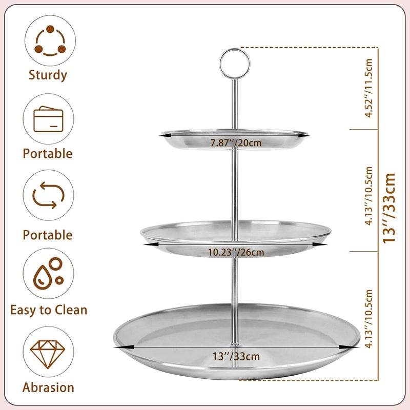LIAISIMI 3 Tier Silver Cupcake Stand Stainless Steel Dessert Display Rack with Removable Tiered Tray for Parties,Weddings,Birthdays,Decorations,Any Festivals and Festivities(2 Pack) - Image 2