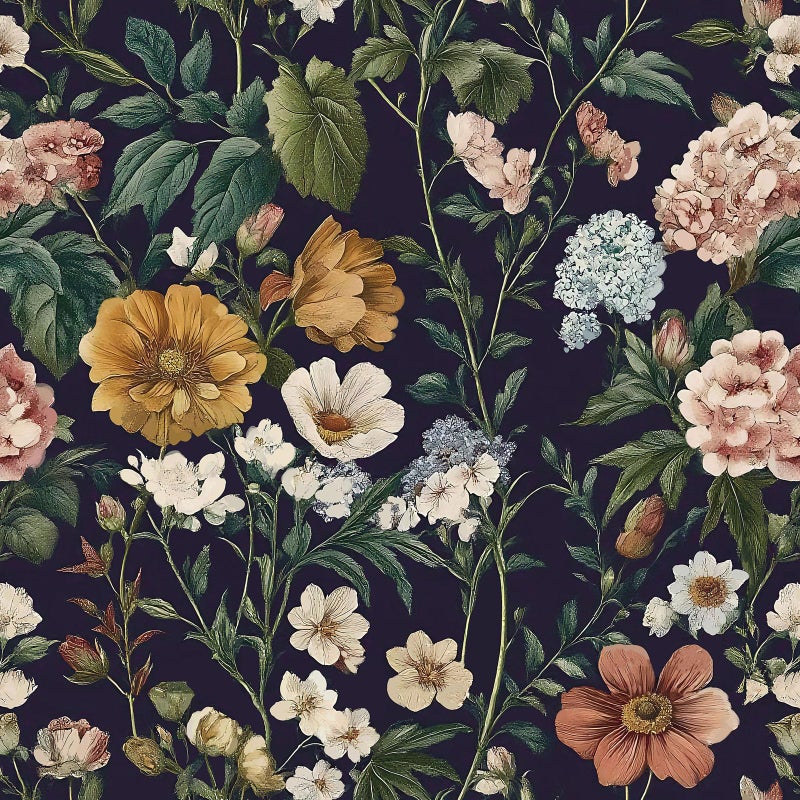 Livebor Floral Peel and Stick Wallpaper Vintage Floral Contact Paper 16.9"x118.1" Dark Flower Wallpaper Peel and Stick Boho Self Adhesive Removable Wall Paper for Cabinets Bathroom Decorative Vinyl - Image 1