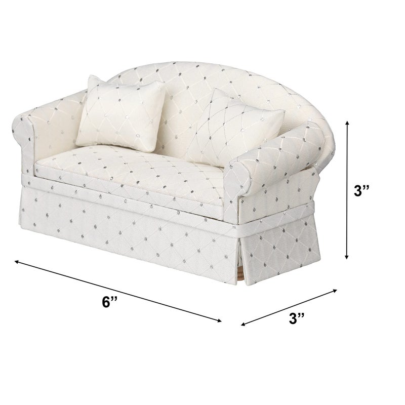 Inusitus White Dollhouse Sofa Couch, Mini Loveseat for 6 Inch Dolls, 1:12 Scale Living Room Furniture, Doll House Accessory - Image 4
