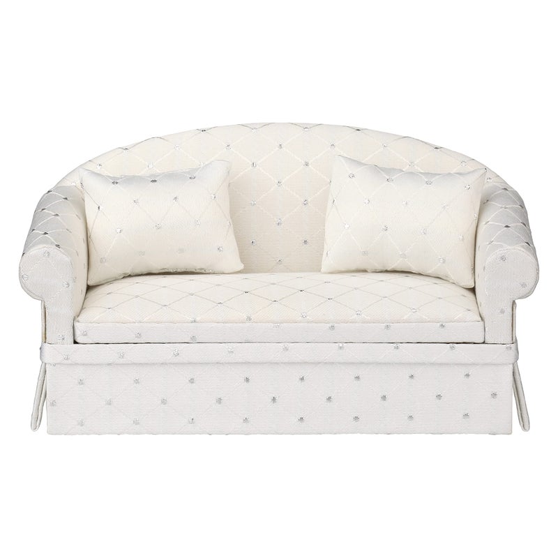 Inusitus White Dollhouse Sofa Couch, Mini Loveseat for 6 Inch Dolls, 1:12 Scale Living Room Furniture, Doll House Accessory - Image 2