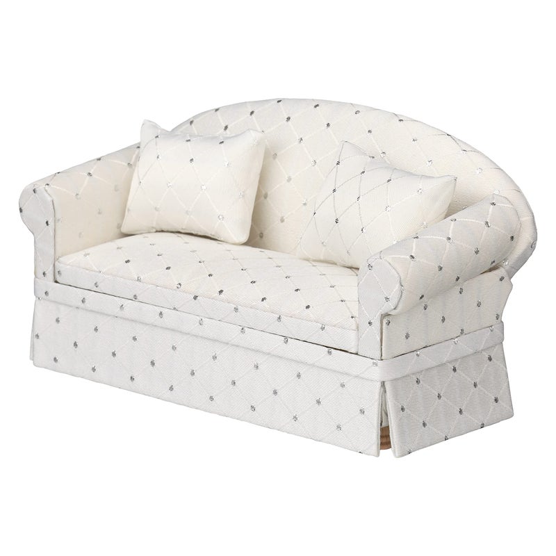 Inusitus White Dollhouse Sofa Couch, Mini Loveseat for 6 Inch Dolls, 1:12 Scale Living Room Furniture, Doll House Accessory - Image 1
