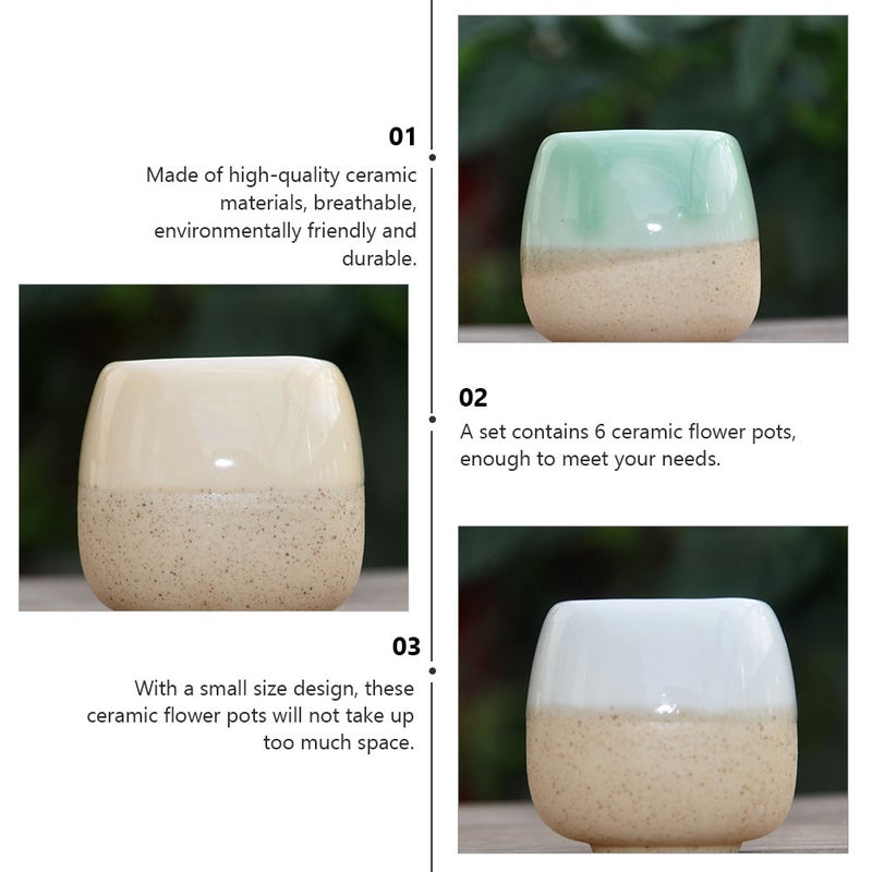 6Pcs Mini Planter Pretty Ceramic Flowers Pots Vintage Bonsai Pots - Image 5
