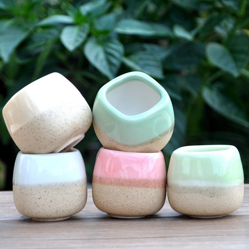 6Pcs Mini Planter Pretty Ceramic Flowers Pots Vintage Bonsai Pots - Image 1