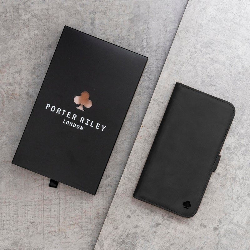 Porter Riley - Leather Case Compatible with iPhone 17 Pro Max. Premium Genuine Leather Stand/Cover/Wallet/Flip Case with Card Slots & Horizontal Stand (Black & Tan) - Image 5