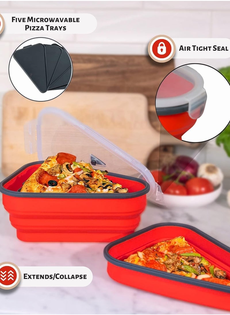 🍕 The Perfect Pizza Pack™ - Reusable Pizza Storage Container with 5 Microwavable Serving Trays - Adjustable Pizza Slice Container to Organize & Save Space - BPA Free, Microwave, & Dishwasher Safe