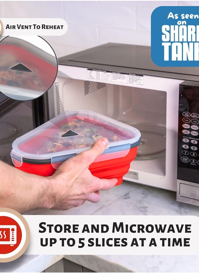 🍕 The Perfect Pizza Pack™ - Reusable Pizza Storage Container with 5 Microwavable Serving Trays - Adjustable Pizza Slice Container to Organize & Save Space - BPA Free, Microwave, & Dishwasher Safe