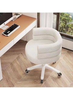 JOMILA Modern Vanity Chair with Curved Back, Height Adjustable Swivel Makeup Chair, Barrel Armchair Upholstered for Vanity Living Room Bedroom(White)  - Image 1