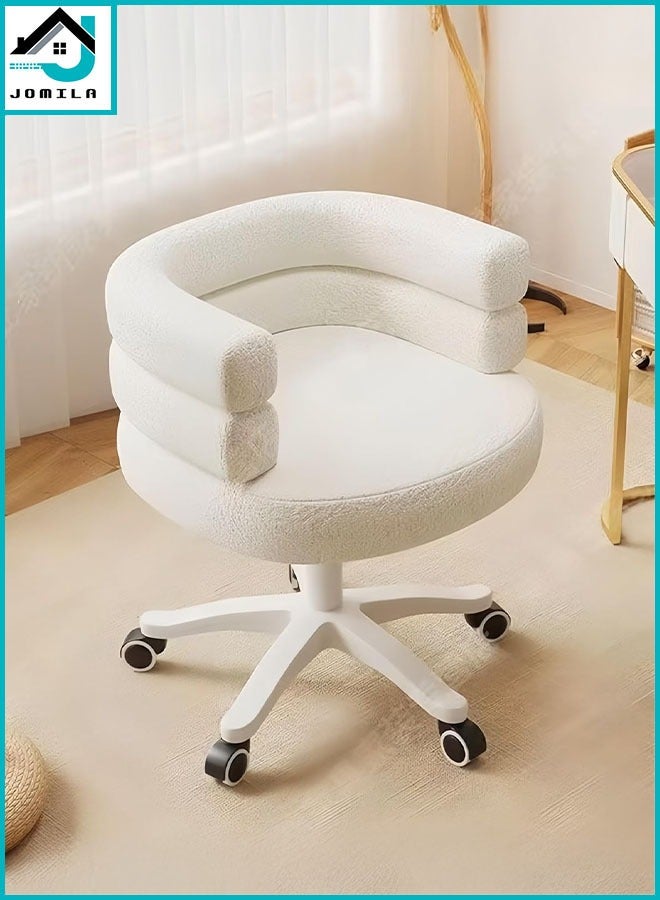 JOMILA Modern Vanity Chair with Curved Back, Height Adjustable Swivel Makeup Chair, Barrel Armchair Upholstered for Vanity Living Room Bedroom(White) - Image 1