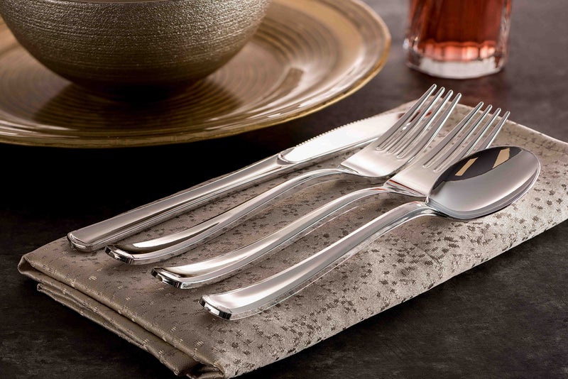 Tepco Settings 400 Plastic Silverware Set - Silver Cutlery Set - Disposable Flatware Set - 200 Forks - 100 Spoons - 100 Knives - Heavy Duty - Party Bulk - Image 5