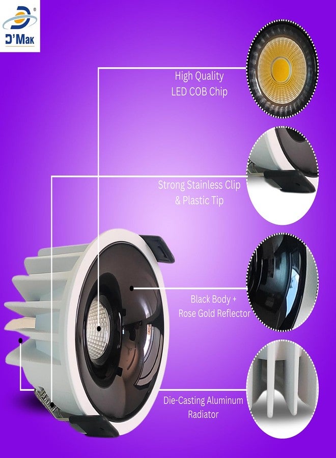 D'Mak 12W LED Creta COB Spot Light White Body Shining Black Reflector (Pack of 8, 3in1) - Image 4