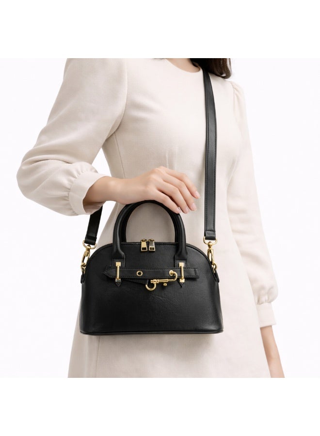 Classic "Dom" women's handbag in premium leather - with gold accents, featuring a top handle and adjustable shoulder strap - perfect for special occasions and work - Image 1