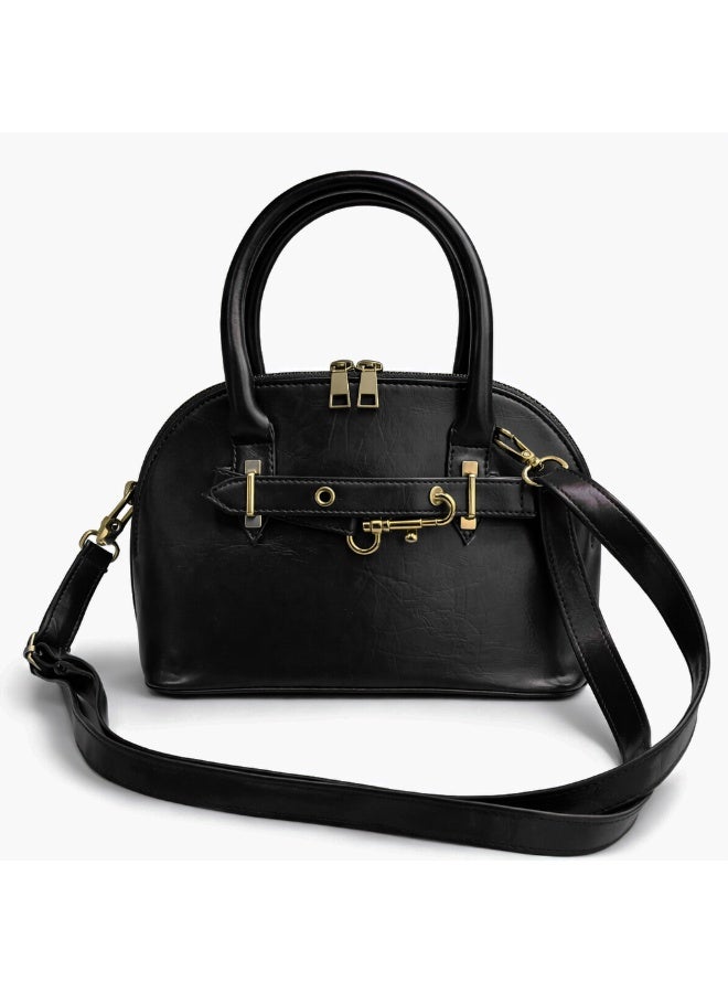 Classic "Dom" women's handbag in premium leather - with gold accents, featuring a top handle and adjustable shoulder strap - perfect for special occasions and work - Image 5