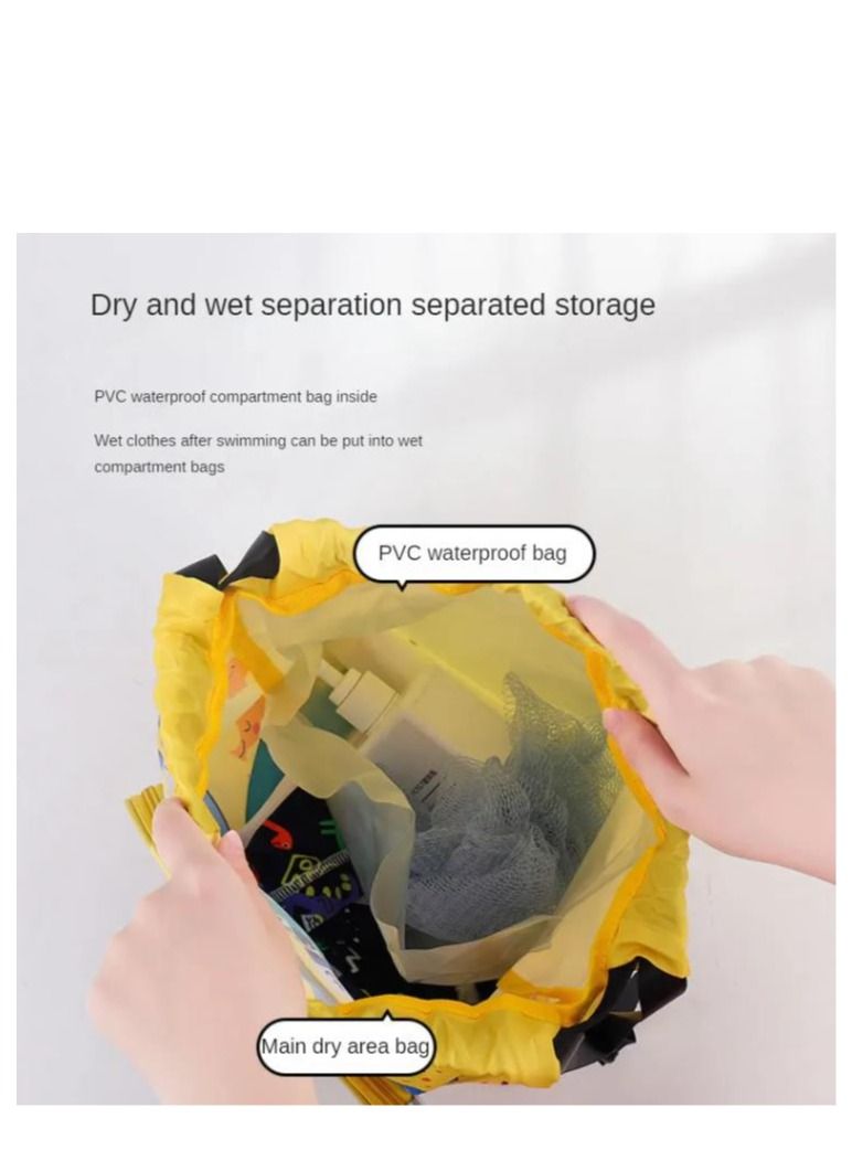 NIBEMINENT Children's Dry and Wet Separation children's swimming bag, beach sports fitness Portable Drawstring Backpack Waterproof Gym Sports Pool Beach Gear - Image 2