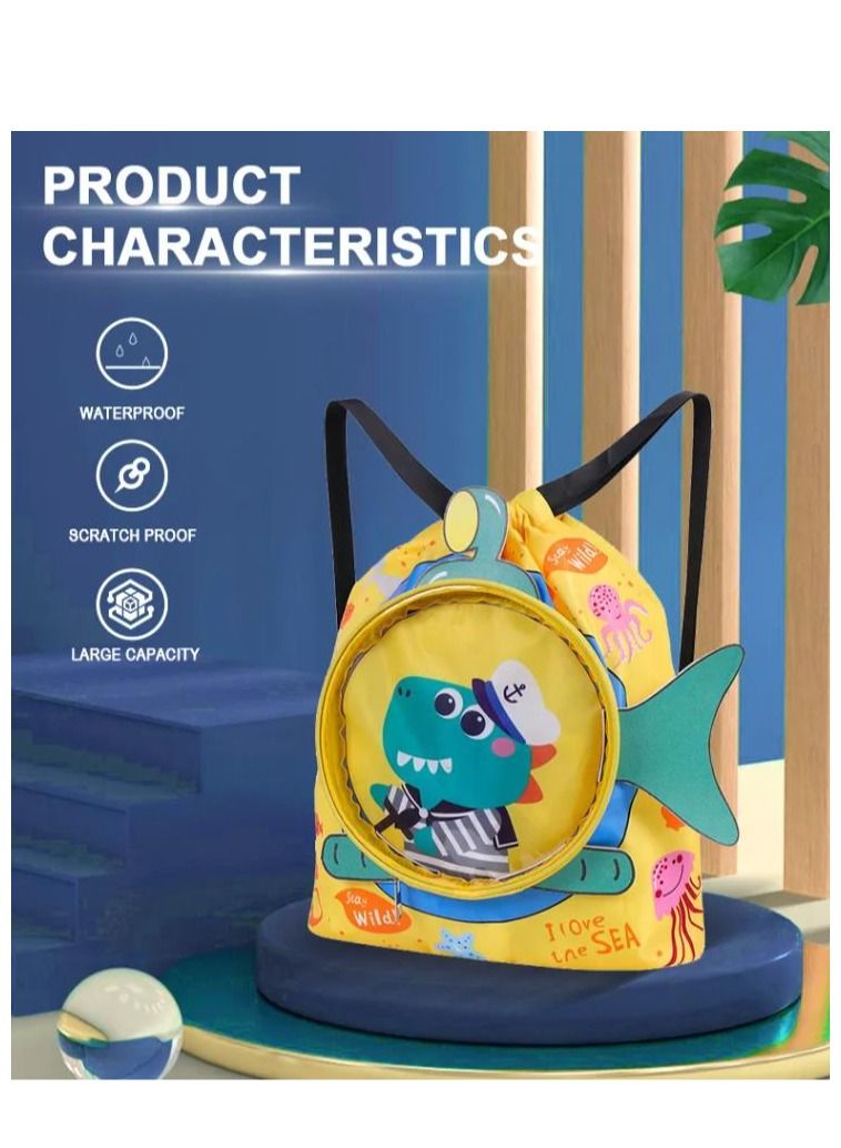 NIBEMINENT Children's Dry and Wet Separation children's swimming bag, beach sports fitness Portable Drawstring Backpack Waterproof Gym Sports Pool Beach Gear - Image 5