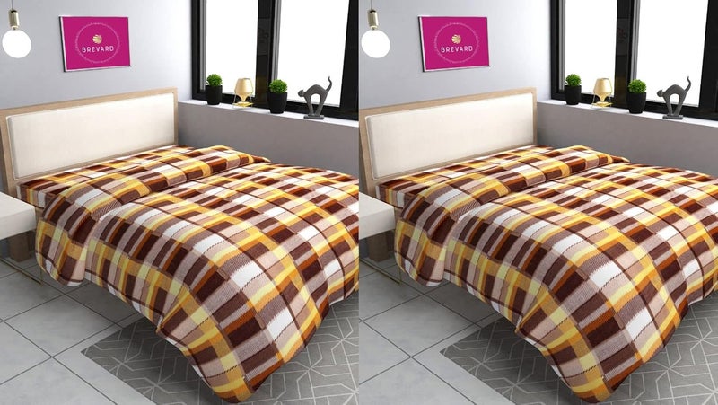 BREVARD BREVARD Single Bed Woolen Fabric Checkered Quilt CoverDuvet CoverRajai CoverBlanket Cover for Winter 60X90 Inches Brown Combo of 2  - Image 1
