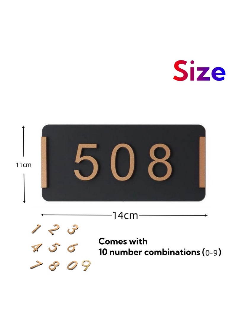 نوفولان مجموعة لوحات عناوين المنازل وأرقام المنازل، لافتة عنوان شخصية بقاعدة أكريليك سوداء مقاس 24×11 سم و10 أرقام ذهبية (0-9) للشقق والمنازل والفنادق والمكاتب وصناديق البريد وشاشات العرض على الحائط - Image 2