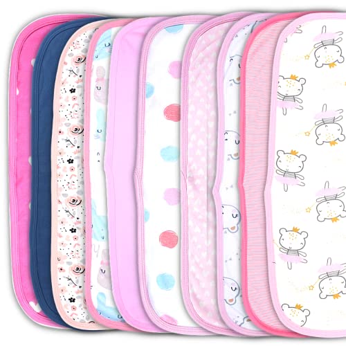 TuddyBuddy Baby Burp Cloth Towel Napkins 300 GSM, Large 17x6 Inches, Fine Double Layer 100% Cotton (10 Pcs Burp Towels - Girls, 50X20 Cms) - Image 2